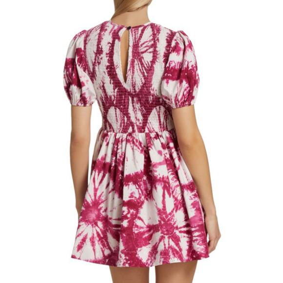 S/W/F Escapism Treasure White Pink Smocked Tie Dye Mini Dress S $279 - Picture 2 of 12